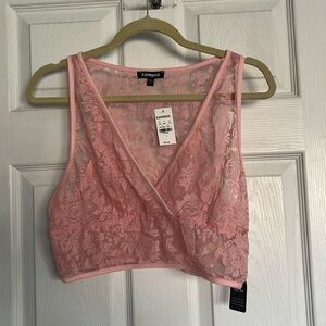 Express Pink Sheer Lace V-neck Longline Bralette- NWT